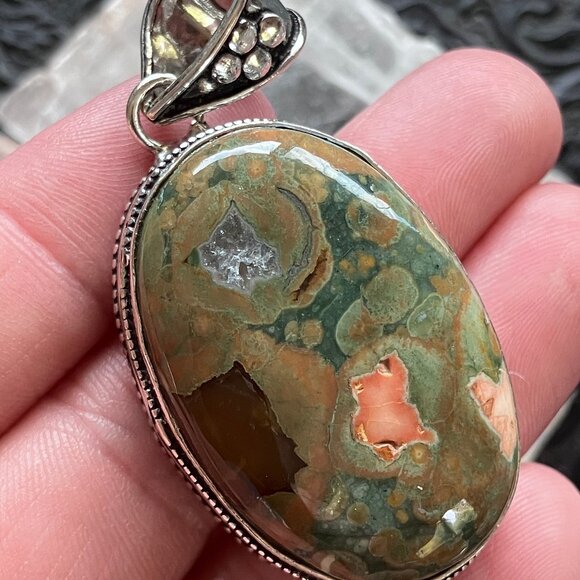 Rainforest Jasper Rhyolite Rock Crystal Stone Jewelry Pendant - Picture 6 of 8